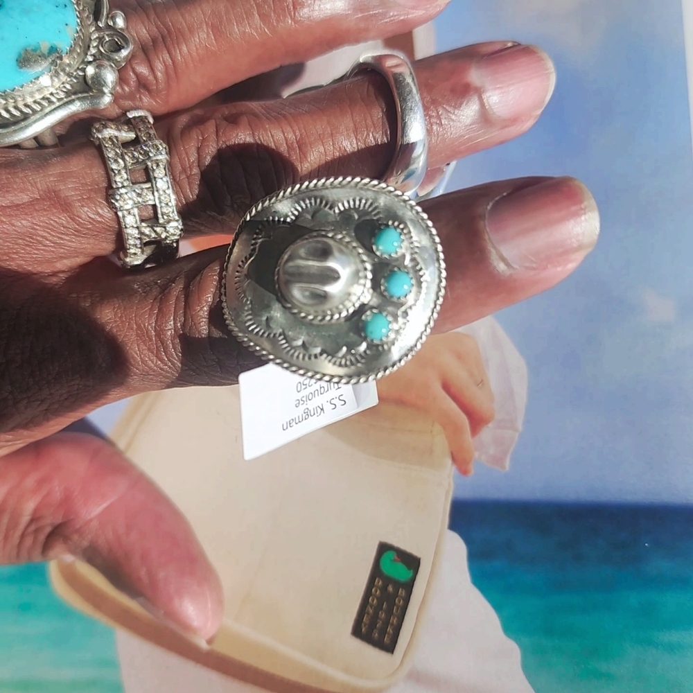 Sterling  Silver and Turquoise Cowgirl Hat Ring In Size 9 - Picture 6 of 15